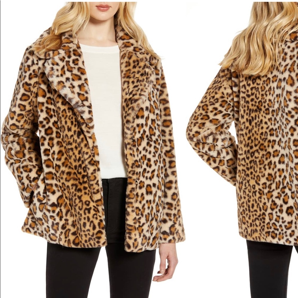 Halogen Faux Fur Leopard Print Coat